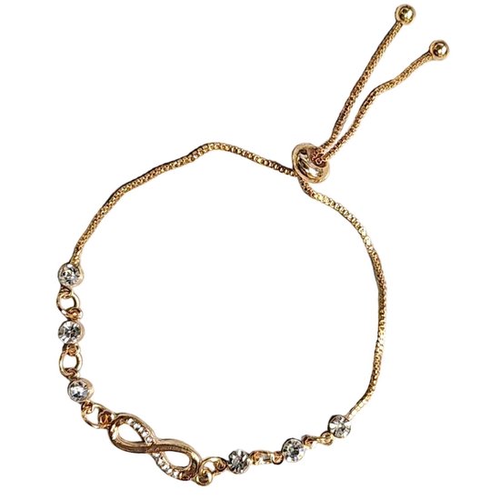 Fako Bijoux® - Dames Armband Infinity Strass Kristal - Verstelbaar - 14-22cm - Cadeau - Verjaardag - Vrouw - Goudkleurig