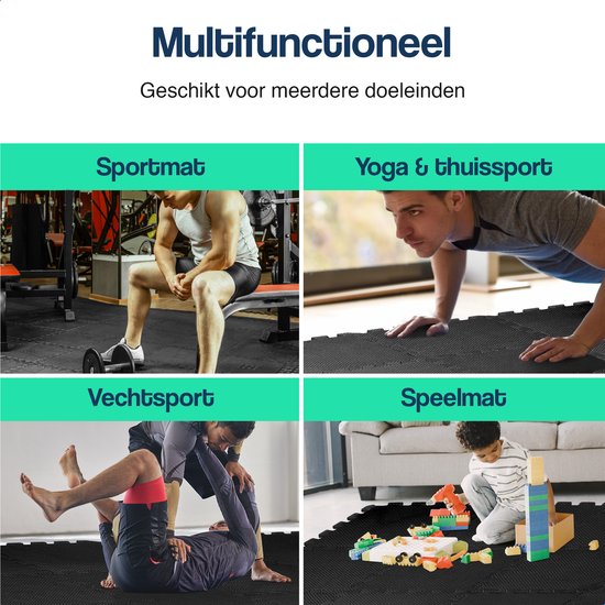 Hulser Puzzelmat - 30 x 30 x 1 cm - 12 stuks - 1,08 m2 - EVA foam mat - Fitnessmat ondergrond - Vloerbeschermer tegels - Rubberen isolatiemat extra dik - Fitness vloer ondertegels - Baby speelmat - Sportvloer kruipmat - Tenttapijt schuimmat - Zwembad