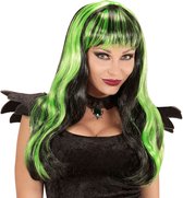 Widmann - Heks & Spider Lady & Voodoo & Duistere Religie Kostuum - Lange Pruik, Halloween Zwart / Groen - Groen - Halloween - Verkleedkleding