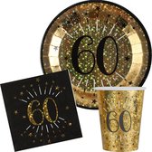 Verjaardag feest bekertjes en bordjes leeftijd - 30x - 60 jaar - goud - karton