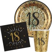 Verjaardag feest bekertjes/bordjes en servetten leeftijd - 60x - 18 jaar - goud