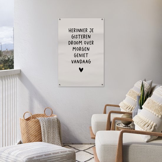 Affiche de jardin texte - Remember Dream Enjoy - Citations - Décoration de jardin Beige - Peinture de jardin extérieur - Décoration de clôture - Jardin - 60x90 cm - Toile de clôture - Toile de jardin - Décoration murale extérieur