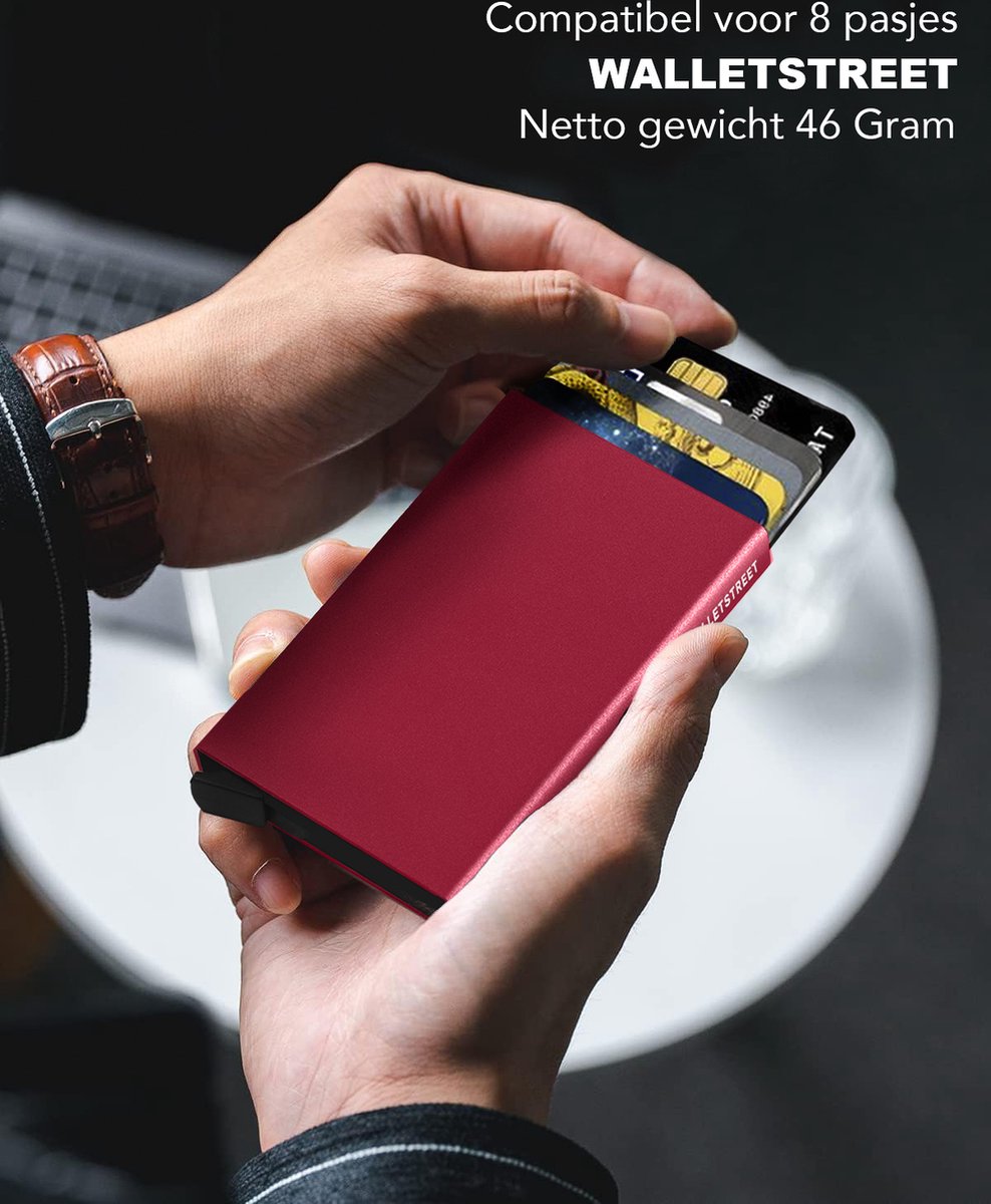 Walletstreet Uitschuifbare Pasjeshouder - Walletstreet Aluminium Creditcardhouder Card Protector Anti-Skim/ RFID Card Protector 8 Pasjes – Rood — cadeau in Mode & Accessoires - foto 3
