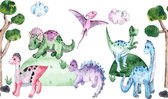 Fotobehang Pastelkleurige Dinosaurussen In Een Open Plek - Vliesbehang - 312 x 219 cm