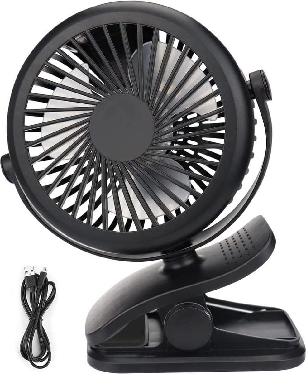 Mini Ventilator - Oplaadbaar - Ventilator Met Clip - 3 Standen - Oplaadbare USB ventilator - Zwart