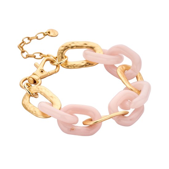 Armband - Schakel - Acryl - Soft Tones - Roze/Goudkleurig