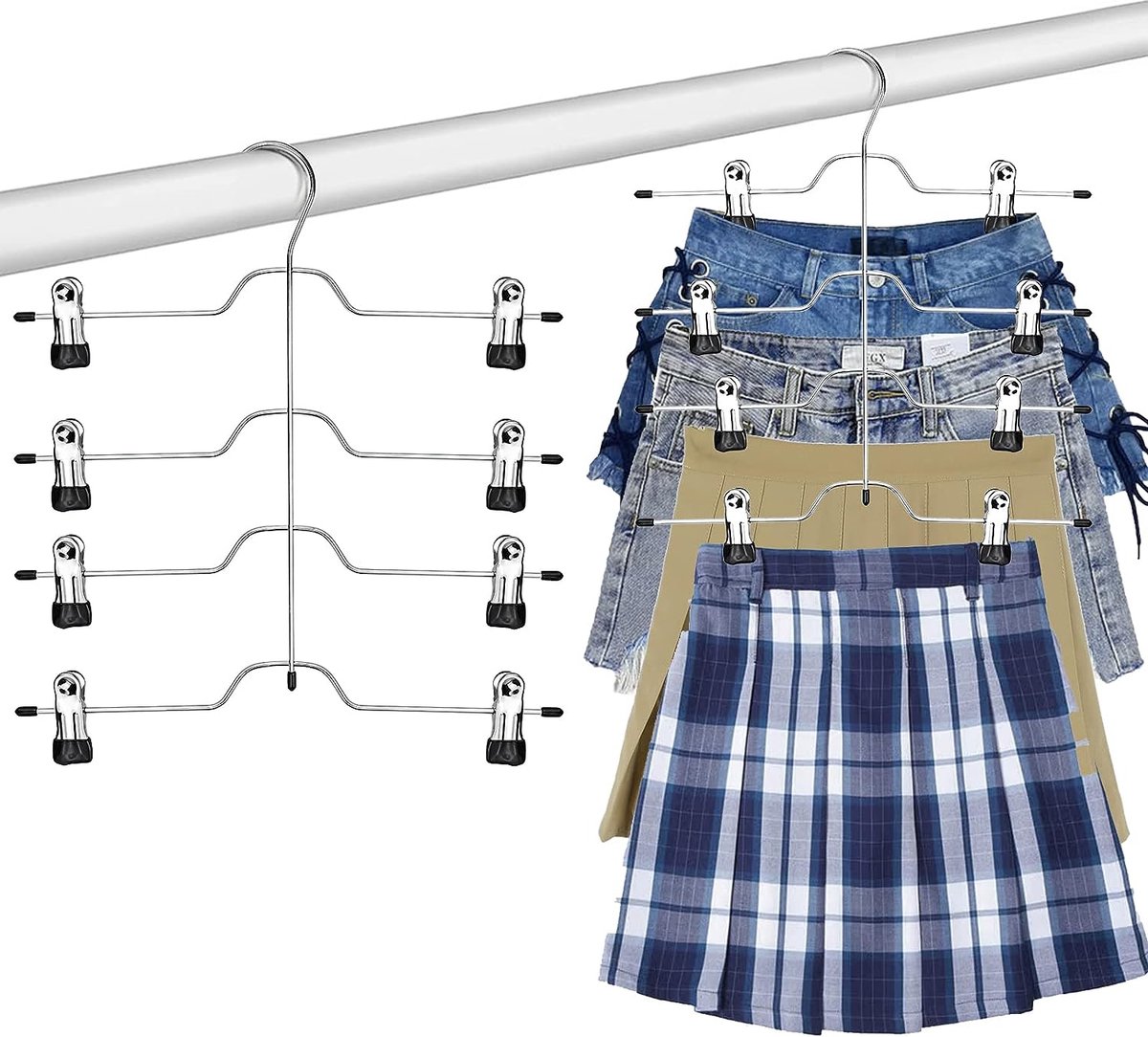 Cintres de jupe en métal robustes avec clips, cintres en métal
