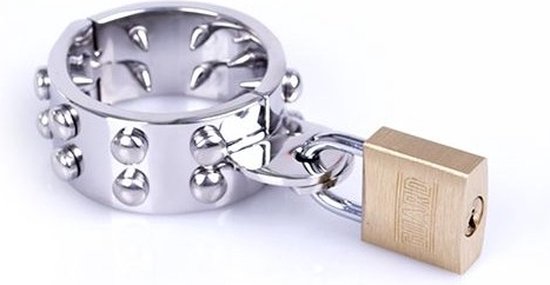 Kiotos Steel Cockring - Spiked penisring van metaal met slot - Zilver