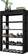 Schoenenrek met 5 niveaus, hout, schoenenrek, schoenenrek 75x24x94cm zwart-willow