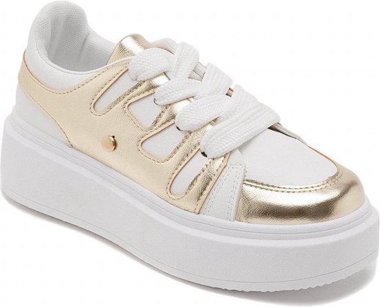 Chunky/plateau sneakers, wit/goud - maat 38