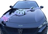 AUTODECO.NL - NELLY Luxe Trouwauto Versiering - Bruiloft Decoratie - Bloemen voor op de Motorkap - Bloemstuk voor op de Bruidsauto - Huwelijks Bruiloft Versiering - Satijnen Rozen met Tule & Linten