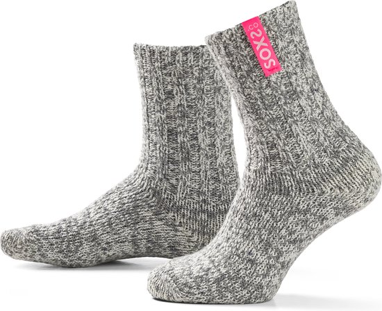 SOXS.co® Wollen sokken | SOX3134 | Grijs | Kuithoogte | Maat 34-36 | Bubble gum label