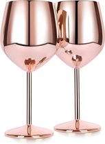Roségoud onbreekbare glazen roestvrij staal onbreekbare wijnglazen - 18 oz Set van 2 wijnglazen. Premium Grade 18/8 roestvrij staal rood & wit stamless wijnglazen set