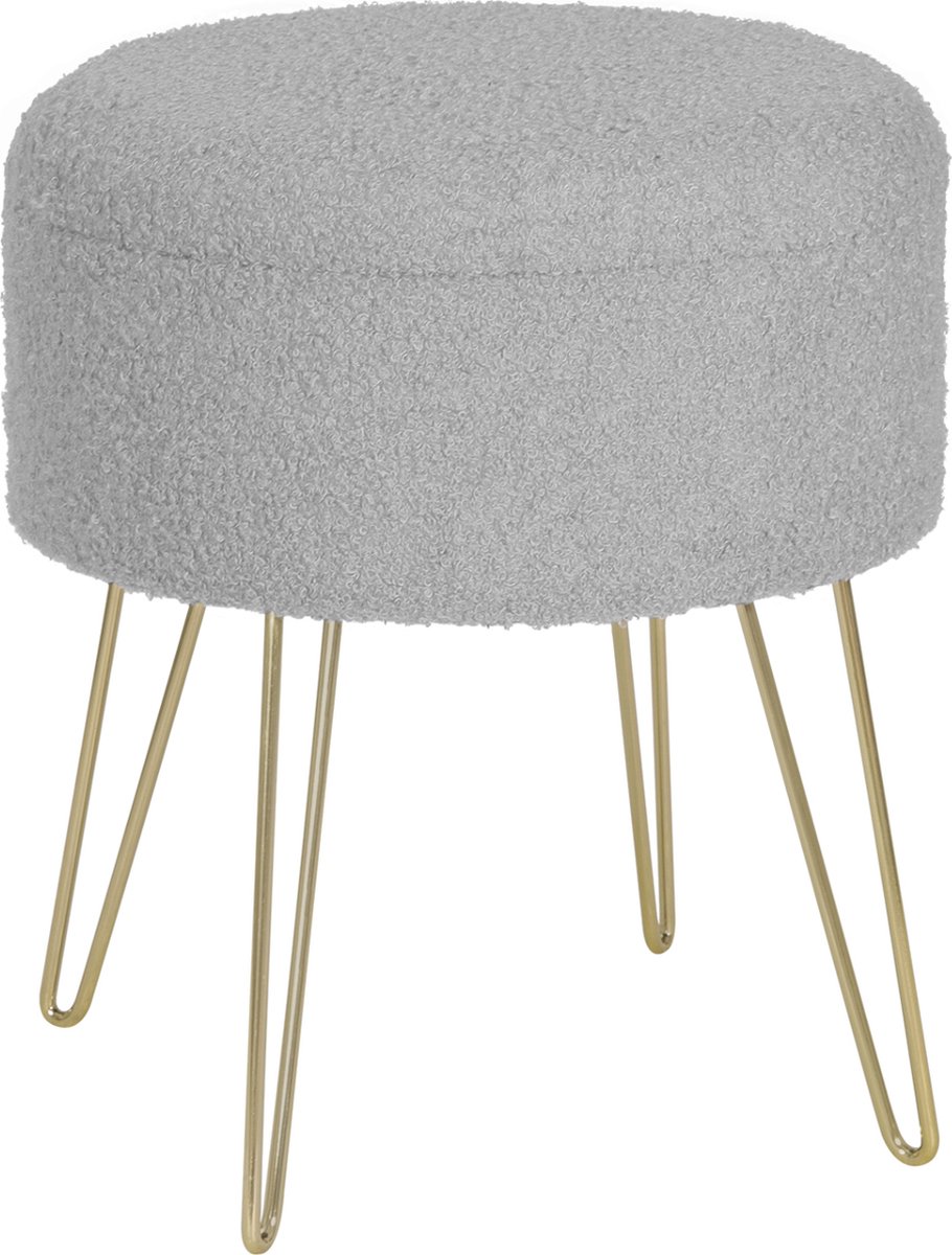 Happyment Luxe Poef Zaza - Met opbergruimte - Rond - Voetenbank met opbergruimte - Opbergbox hocker - Zitkist met deskel - Lichtgrijs - Teddy - 39x39x44 cm