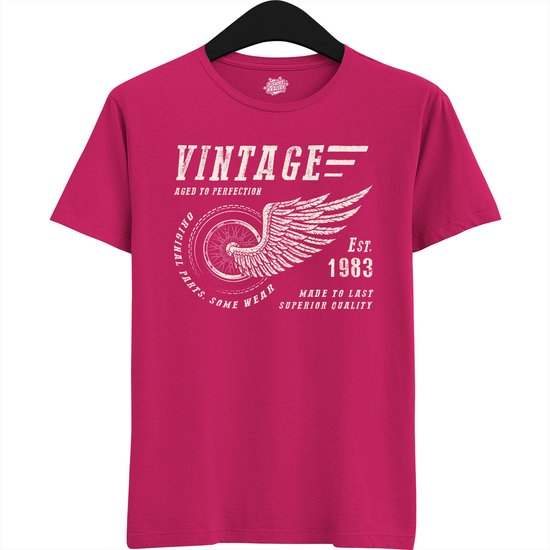 A Vintage Motorcycle Addict Est 1983 | Retro Verjaardag Motor Cadeau Shirt - T-Shirt - Unisex - Fuchsia - Maat L