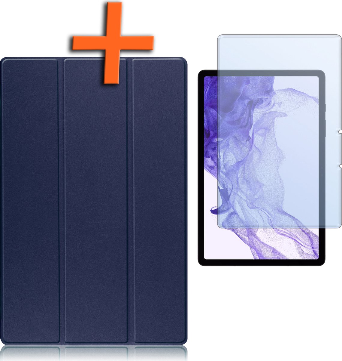 Hoesje - Geschikt voor Samsung Galaxy Tab S9 - Met Screenprotector - Trifold Bookcase - Hard Cover Case - Met Uitsparing Geschikt voor S Pen - Hardcover Book - Tablet Hoes - Donkerblauw