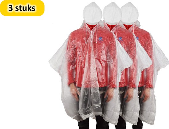 Regenponcho unisex een maat 3 stuks in de verpakking doorzichtig - Regenponcho dames - regenponcho heren Volwassenen