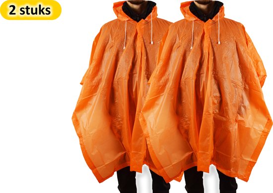 Poncho de pluie unisexe een maat 2 pièces dans l'emballage orange - Poncho de pluie dames - poncho de pluie hommes Adultes