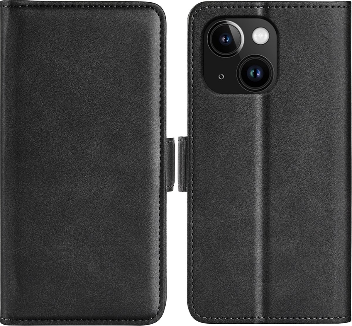 Mobigear Telefoonhoesje geschikt voor Apple iPhone 15 Hoesje | Mobigear Slim Magnet Bookcase Portemonnee | Pasjeshouder voor 3 Pasjes | Telefoonhoesje voor Pinpas / OV Kaart / Rijbewijs - Zwart