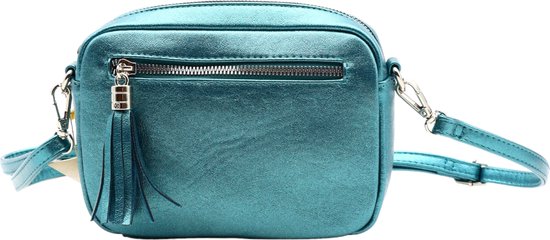 Flora&Co - Paris - metallic Crossbody handtas - instelbare riem 130 cm - eend blauw