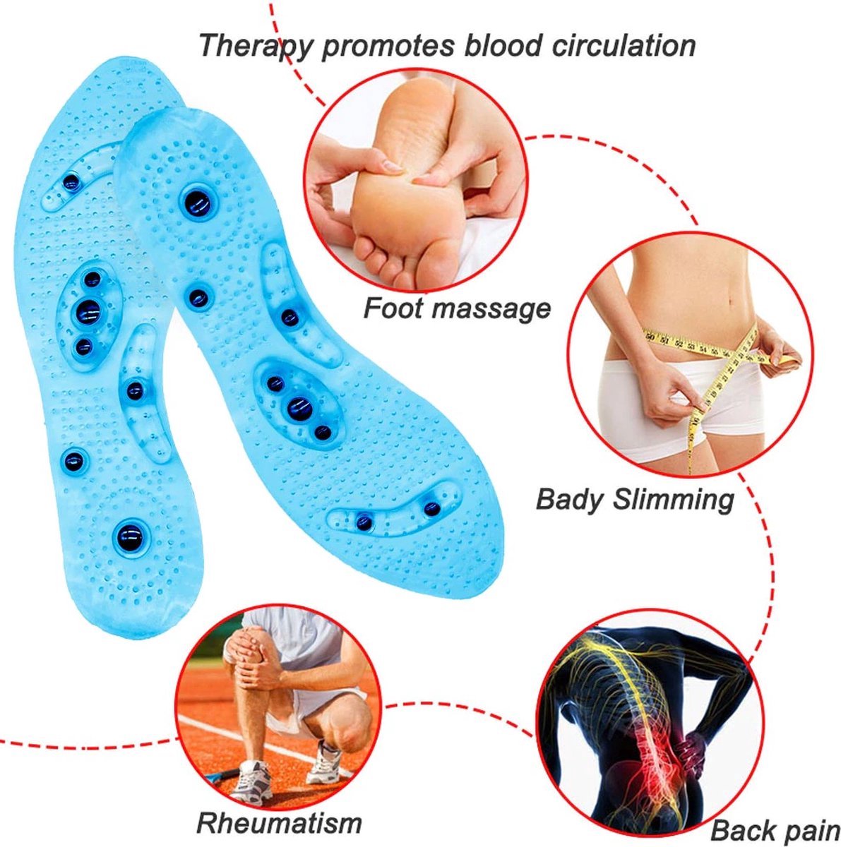 1 Paire De Semelles Magnétiques Acupression - Gel Réflexologie Pour Pieds, Soutien Plantaire - Taille 40-43 - Lavables