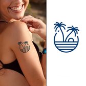 Temporary Tattoo Palmbomen Zee Zon (6x6 cm) [Semi-Permanente Neptattoo - Tijdelijke tatoeage - Nep Fake Tattoos - Water overdraagbare festival sticker henna outfit tattoo - Glitter tattoo - Volwassenen Kinderen Jongen Meisje]