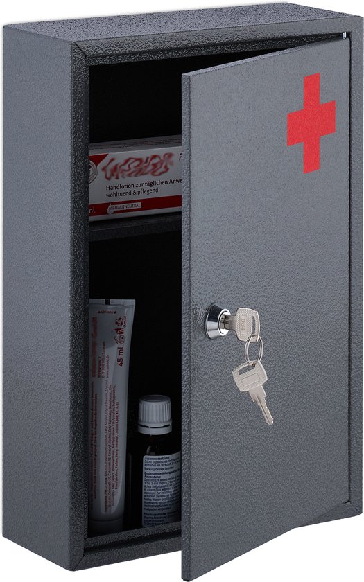 Relaxdays Armoire à pharmacie, porte en verre, verrouillable, 4