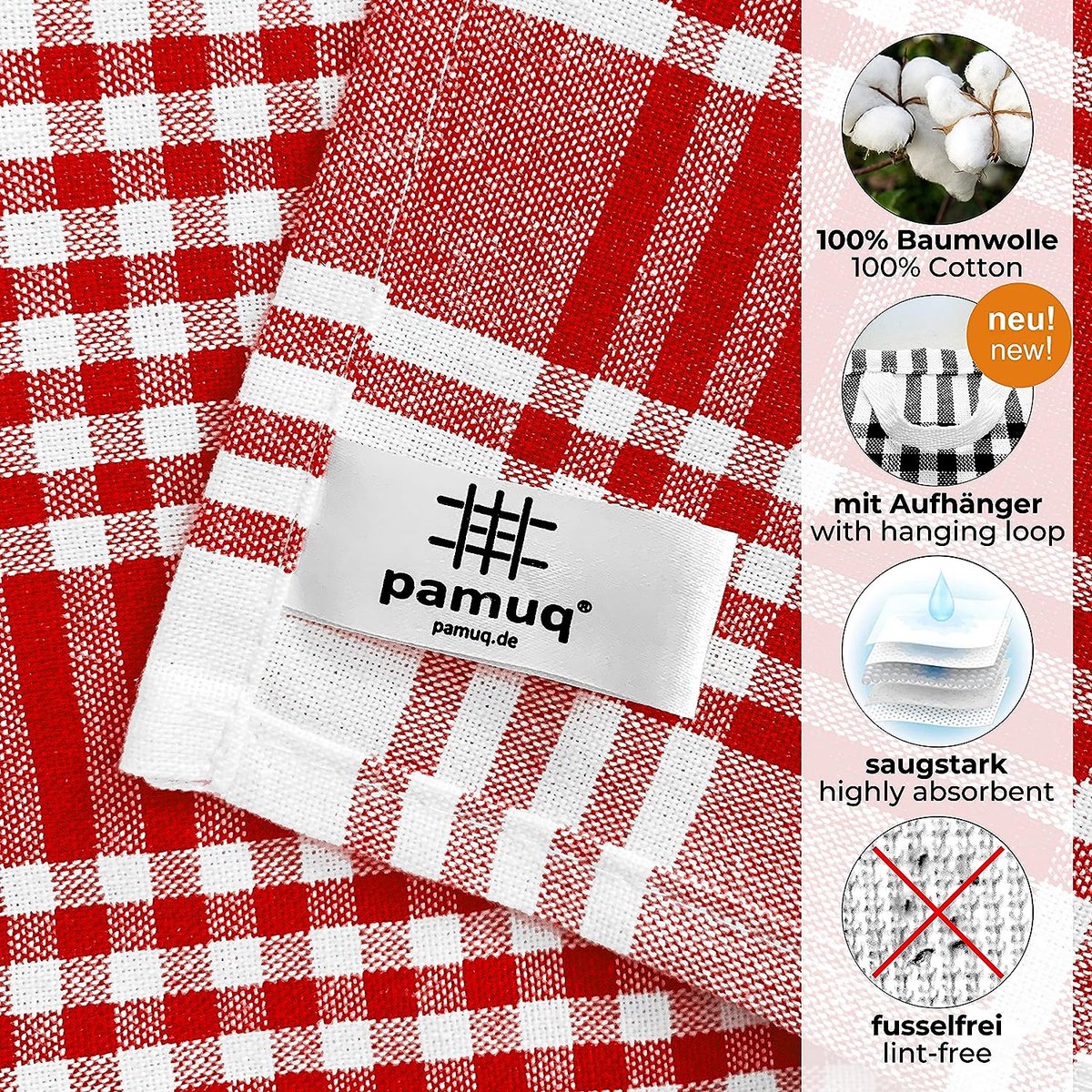 Alanna Jones Lot De 10 Grands Torchons De Cuisine 100 % Coton De Luxe à Carreaux - 45 X 65 Cm - Parfaits Pour La Maison Et Les Professionnels - Rouge