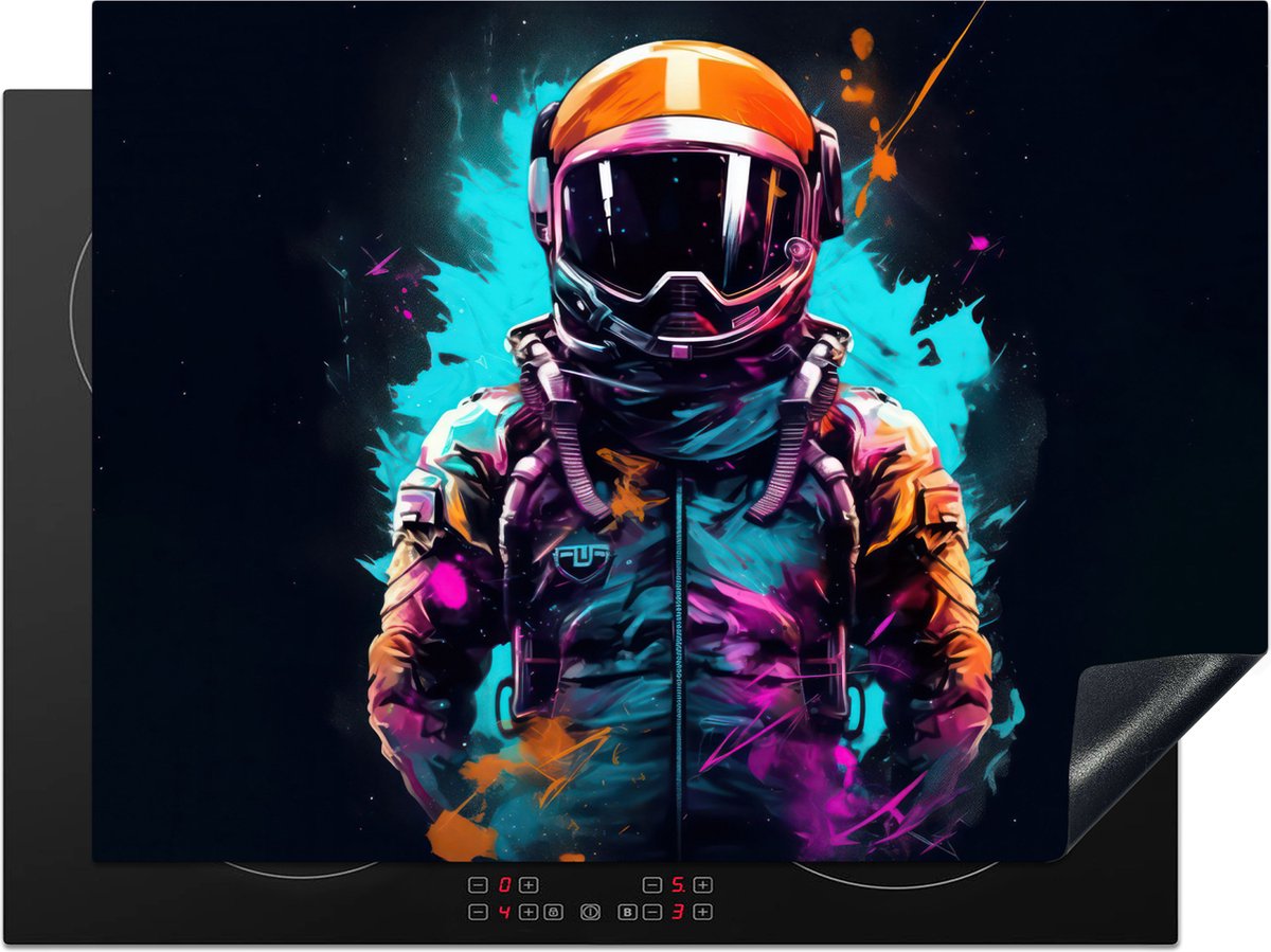 KitchenYeah® Inductie beschermer 70x52 cm - Astronaut - Neon - Gaming - Ruimte - Kookplaataccessoires - Afdekplaat voor kookplaat - Inductiebeschermer - Inductiemat - Inductieplaat mat
