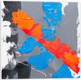 PVC Schuimplaat- Grijze, Blauwe en Oranje Verfvakken op Witte Achtrgrond - 50x50 cm Foto op PVC Schuimplaat