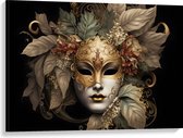 Canvas - Venetiaanse carnavals Masker met Gouden en Beige Details tegen Zwarte Achtergrond - 100x75 cm Foto op Canvas Schilderij (Wanddecoratie op Canvas)
