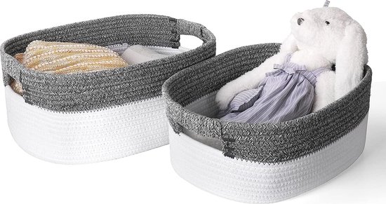 Coriver Set van 3 Katoenen Opbergmanden, Natuurlijke Gebreide Mand- organisatoren met Handgrepen, Opbergplank Mand voor de Babykamer Woondecoratie Kamer Speelgoed- Wit