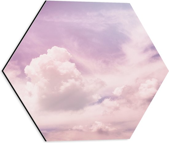 Dibond Hexagon - Wolkenvelden in Pastelkleurige Lucht - 40x34.8 cm Foto op Hexagon (Met Ophangsysteem)