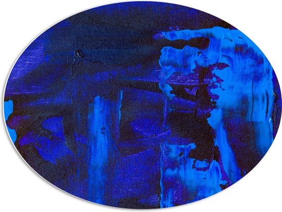 PVC Schuimplaat Ovaal - Felblauwe Vlekken tegen Donkerblauwe Achtergrond - 80x60 cm Foto op Ovaal (Met Ophangsysteem)