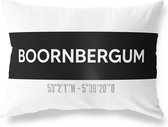 Tuinkussen BOORNBERGUM - FRIESLAND met coördinaten - Buitenkussen - Bootkussen - Weerbestendig - Jouw Plaats - Studio216 - Modern - Zwart-Wit - 50x30cm