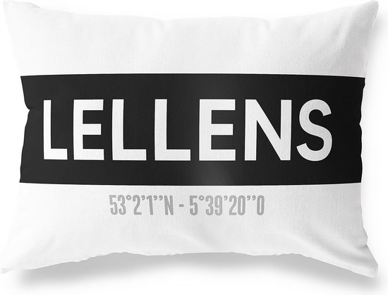 Foto: Tuinkussen lellens groningen met co rdinaten buitenkussen bootkussen weerbestendig jouw plaats studio216 modern zwart wit 50x30cm