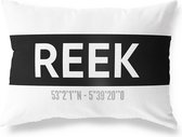 Tuinkussen REEK - NOORD-BRABANT met coördinaten - Buitenkussen - Bootkussen - Weerbestendig - Jouw Plaats - Studio216 - Modern - Zwart-Wit - 50x30cm