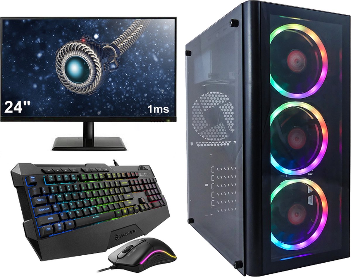 Complete Ryzen 5 High-End 6-Core RTX3060 12GB Game PC Setup met 24