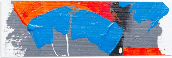 Acrylglas - Oranje, Rode Blauwe en Grijze Verfvlekken op Witte Achtergrond - 90x30 cm Foto op Acrylglas (Met Ophangsysteem)