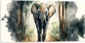 Acrylglas - Tekening van Olifant Lopend door het Bos - 100x50 cm Foto op Acrylglas (Wanddecoratie op Acrylaat)