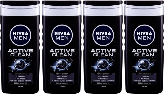 NIVEA MEN Active Clean Douchegel - 4 x 250 ml - Voordeelverpakking