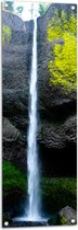 Tuinposter – Berg - Water - Waterval - Kleuren - Bomen - 40x120 cm Foto op Tuinposter (wanddecoratie voor buiten en binnen)