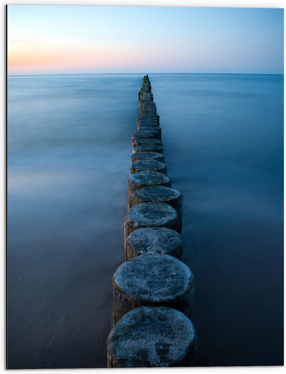 Dibond - Strand - Zand - Zee - Palen - Hout - 60x80 cm Foto op Aluminium (Wanddecoratie va