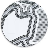 Dibond Muurcirkel - Patroon van Zwarte Vlakken op Witte Achtergrond - 50x50 cm Foto op Aluminium Muurcirkel (met ophangsysteem)