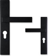Deurklink met profielcilinder - 72mm - Eliot serie op schild - mat zwart - complete set