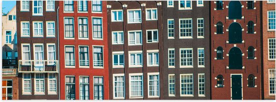 Poster (Mat) - Traditionele Grachtenpanden van Amsterdam in Verschillende Kleuren - 60x20 cm Foto op Posterpapier met een Matte look