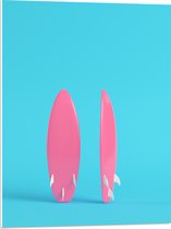 PVC Schuimplaat- Twee Roze Surfboads tegen Felblauwe Achtergrond - 60x80 cm Foto op PVC Schuimplaat