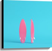 Canvas - Twee Roze Surfboads tegen Felblauwe Achtergrond - 60x60 cm Foto op Canvas Schilderij (Wanddecoratie op Canvas)