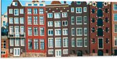 Dibond - Traditionele Grachtenpanden van Amsterdam in Verschillende Kleuren - 100x50 cm Foto op Aluminium (Wanddecoratie van metaal)