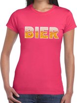 Bier tekst t-shirt roze dames M